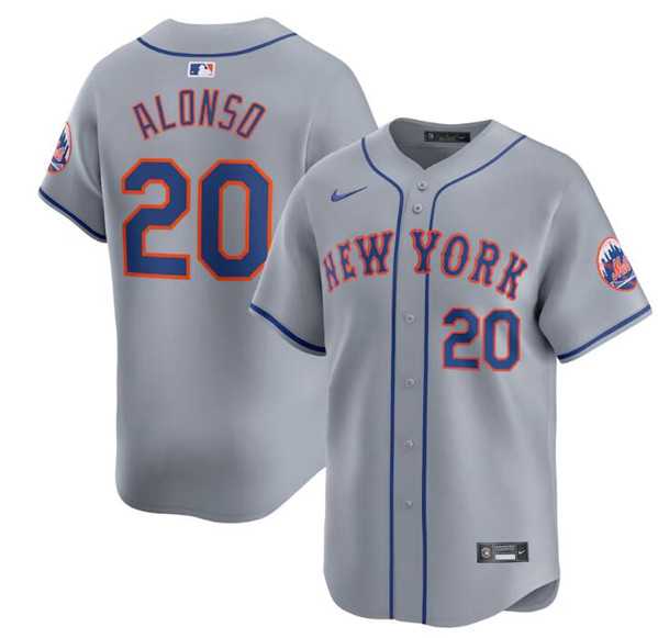 Mens New York Mets #20 Pete Alonso 2024 Gray Away Limited Stitched Baseball Jersey Dzhi